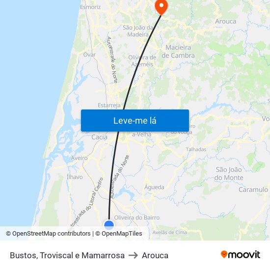 Bustos, Troviscal e Mamarrosa to Arouca map