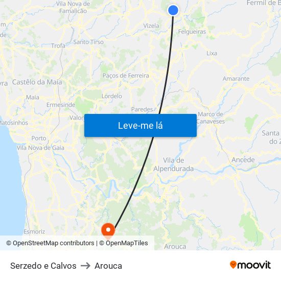 Serzedo e Calvos to Arouca map