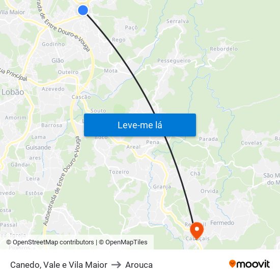 Canedo, Vale e Vila Maior to Arouca map