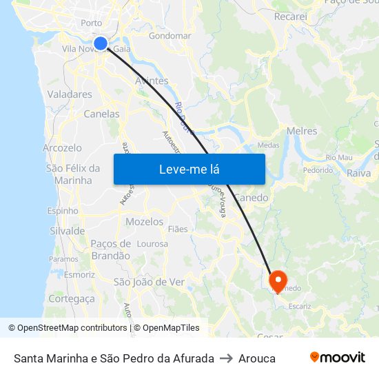 Santa Marinha e São Pedro da Afurada to Arouca map