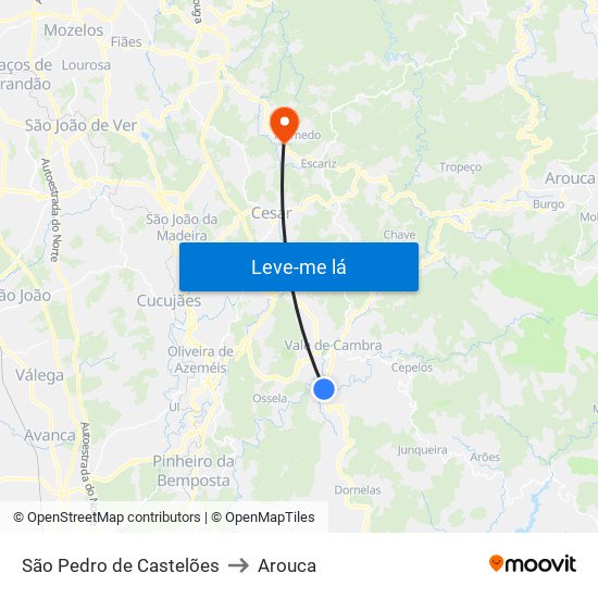 São Pedro de Castelões to Arouca map