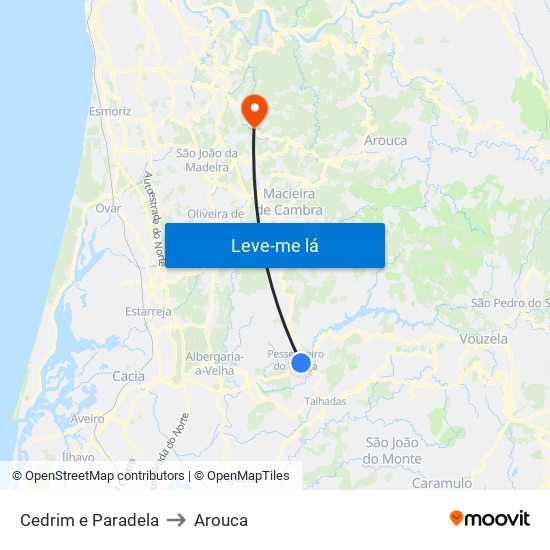 Cedrim e Paradela to Arouca map