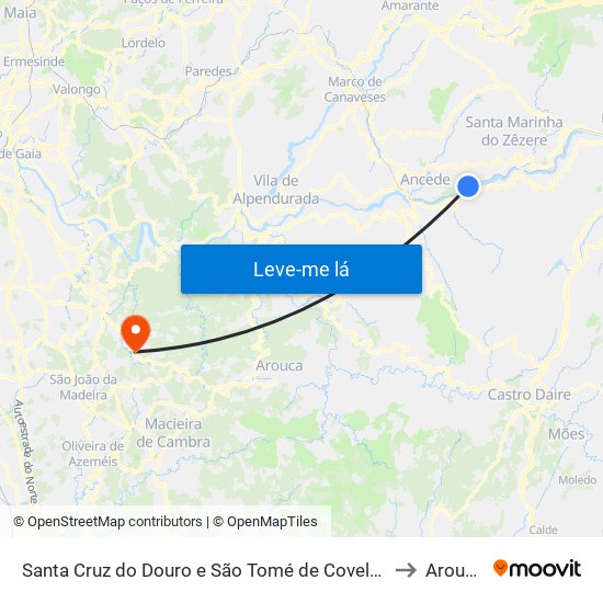 Santa Cruz do Douro e São Tomé de Covelas to Arouca map