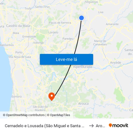 Cernadelo e Lousada (São Miguel e Santa Margarida) to Arouca map