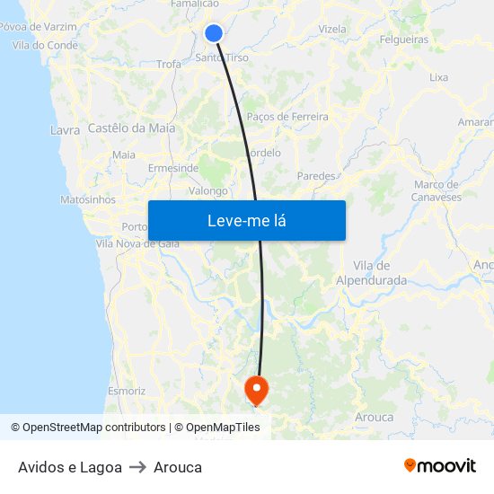Avidos e Lagoa to Arouca map