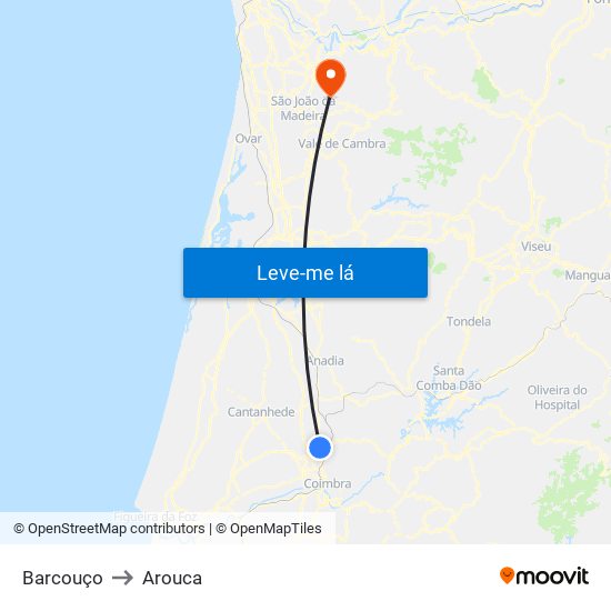 Barcouço to Arouca map