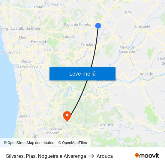 Silvares, Pias, Nogueira e Alvarenga to Arouca map