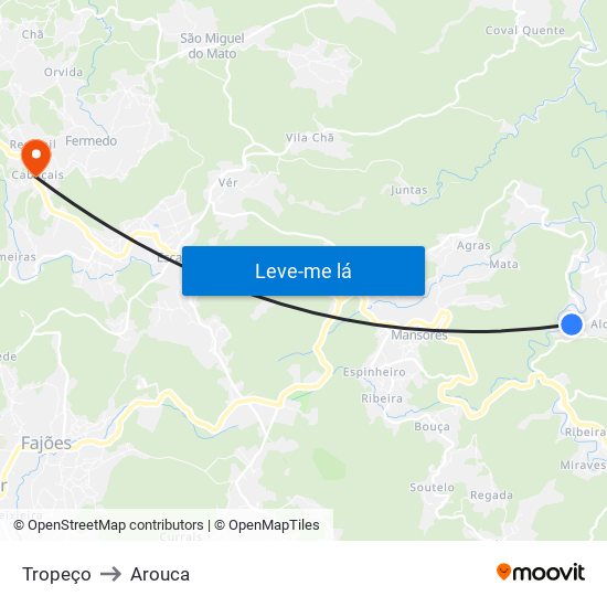 Tropeço to Arouca map