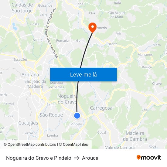 Nogueira do Cravo e Pindelo to Arouca map