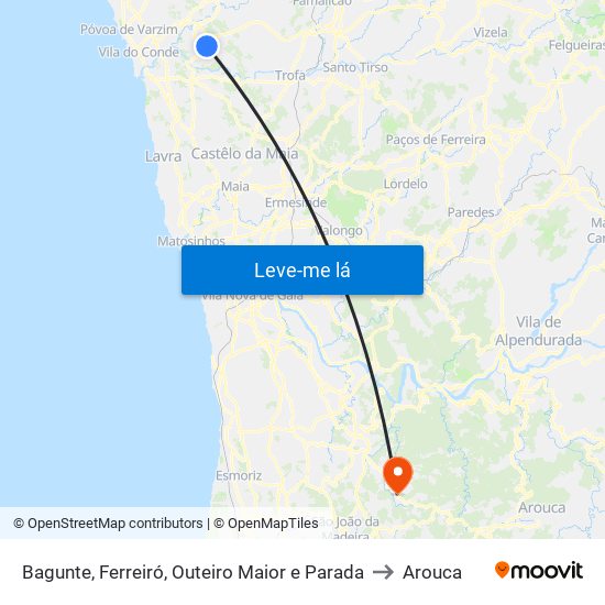 Bagunte, Ferreiró, Outeiro Maior e Parada to Arouca map