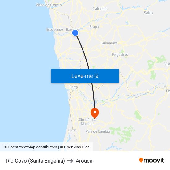 Rio Covo (Santa Eugénia) to Arouca map