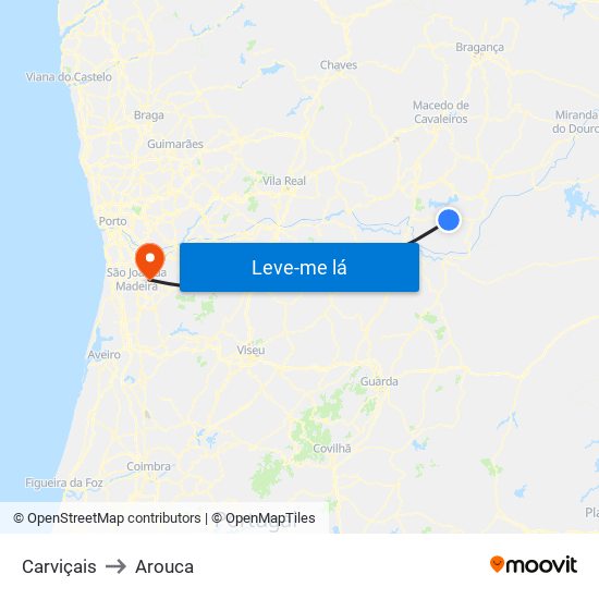 Carviçais to Arouca map