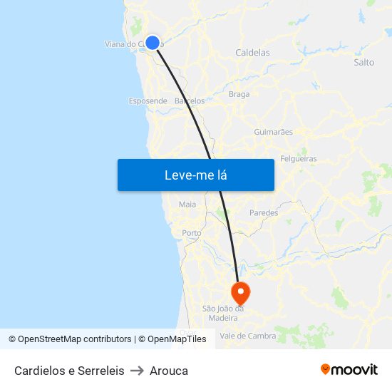 Cardielos e Serreleis to Arouca map