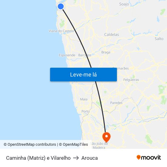 Caminha (Matriz) e Vilarelho to Arouca map