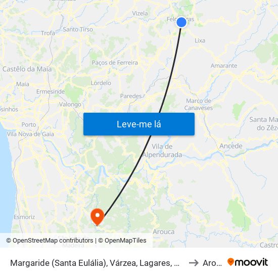 Margaride (Santa Eulália), Várzea, Lagares, Varziela e Moure to Arouca map