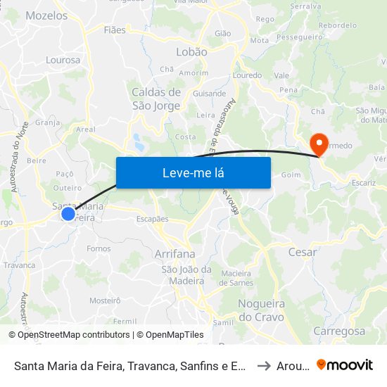 Santa Maria da Feira, Travanca, Sanfins e Espargo to Arouca map
