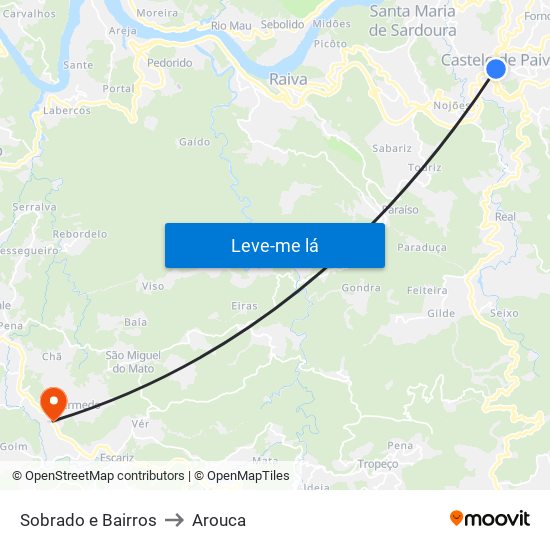 Sobrado e Bairros to Arouca map