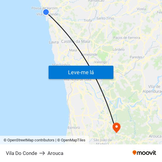 Vila Do Conde to Arouca map