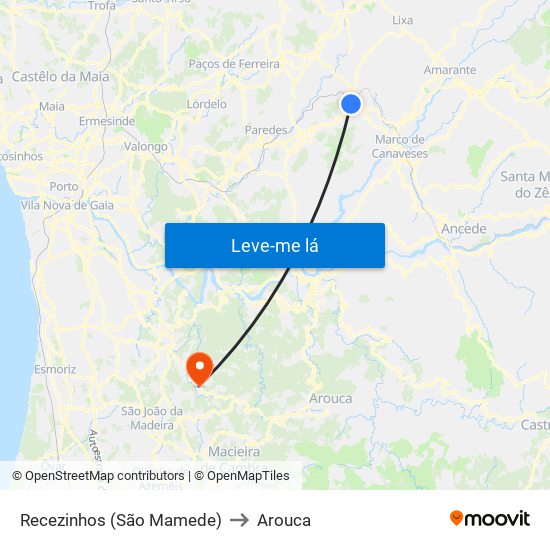 Recezinhos (São Mamede) to Arouca map