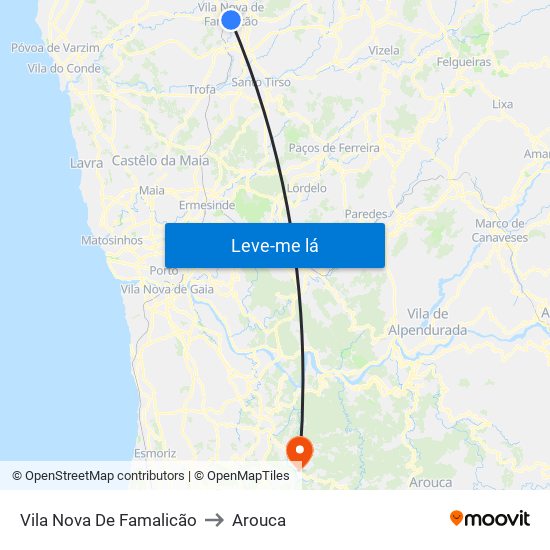 Vila Nova De Famalicão to Arouca map