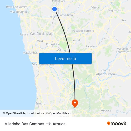 Vilarinho Das Cambas to Arouca map