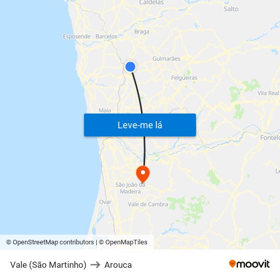 Vale (São Martinho) to Arouca map