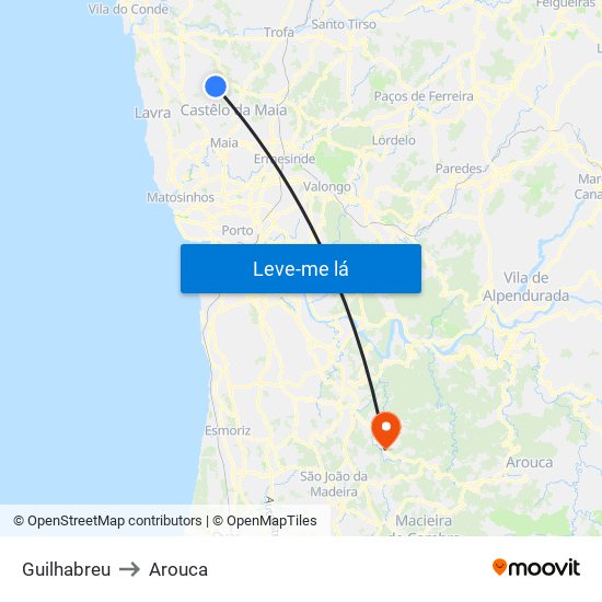 Guilhabreu to Arouca map