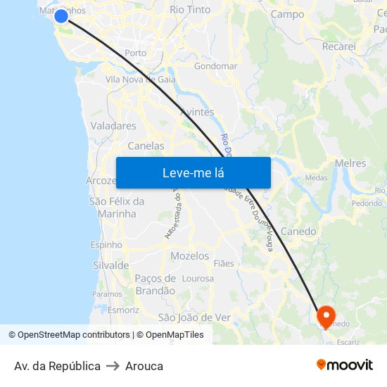 Av. da República to Arouca map