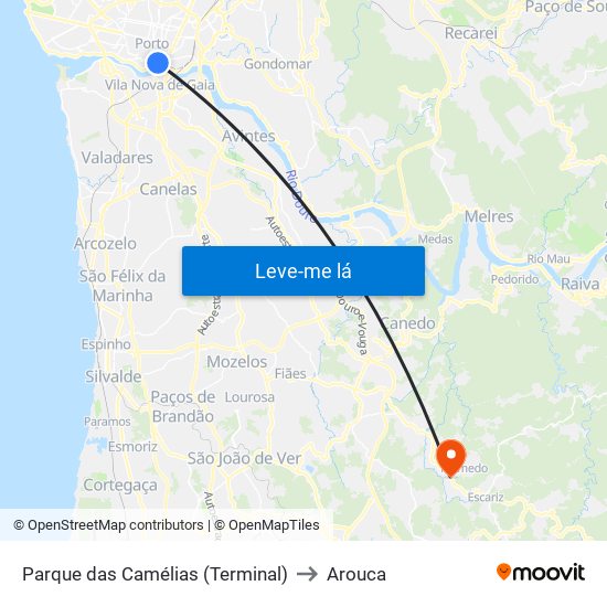 Parque das Camélias (Terminal) to Arouca map