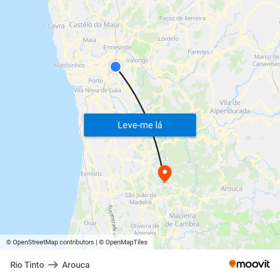 Rio Tinto to Arouca map