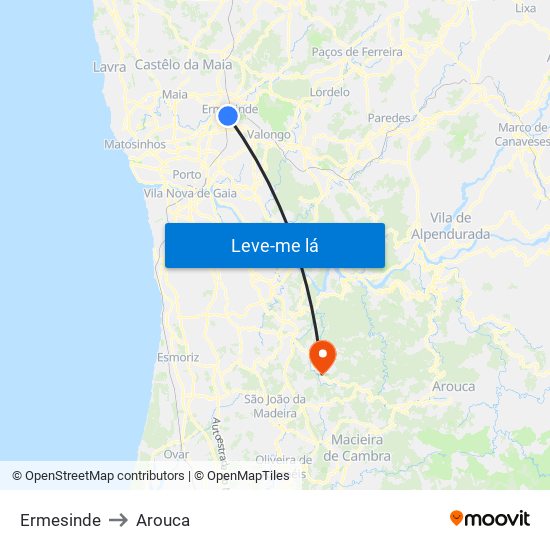 Ermesinde to Arouca map