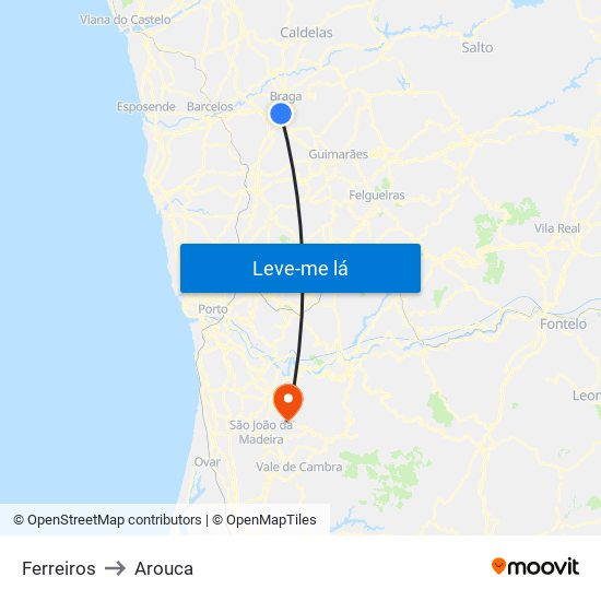 Ferreiros to Arouca map