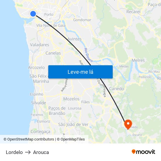 Lordelo to Arouca map