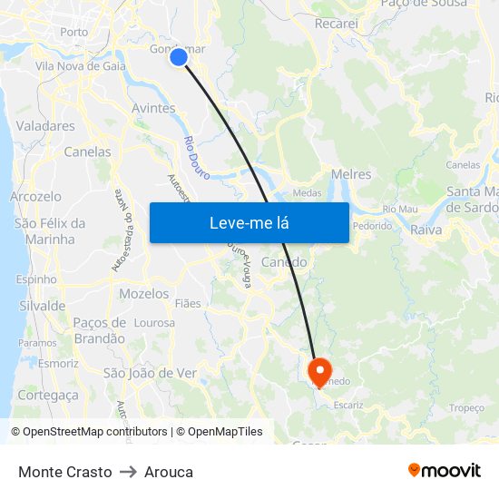 Monte Crasto to Arouca map