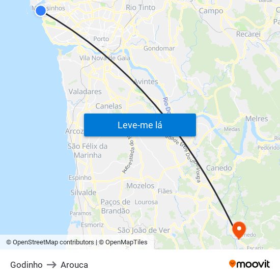 Godinho to Arouca map