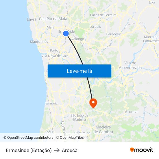 Ermesinde (Estação) to Arouca map