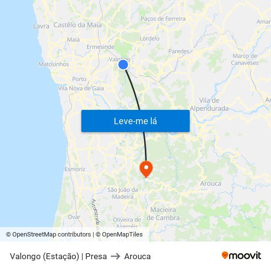 Valongo (Estação) | Presa to Arouca map