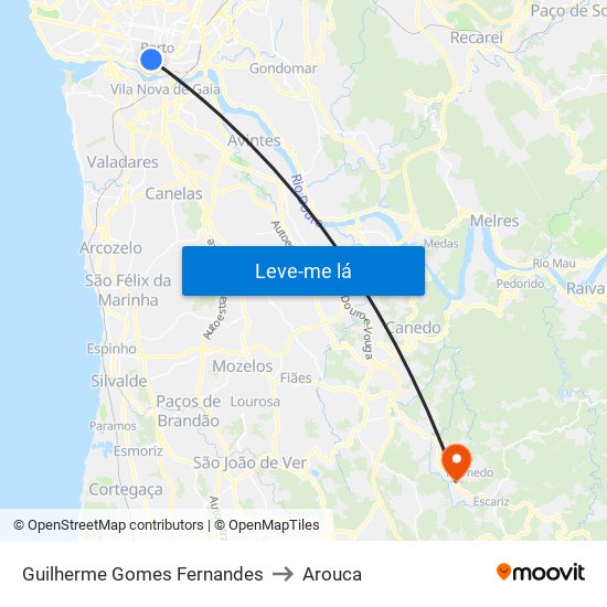 Guilherme Gomes Fernandes to Arouca map