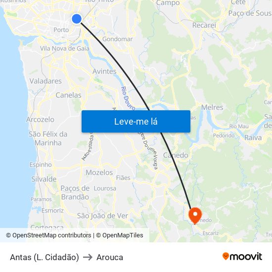 Antas (L. Cidadão) to Arouca map