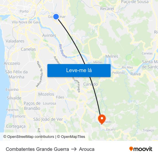 Combatentes Grande Guerra to Arouca map