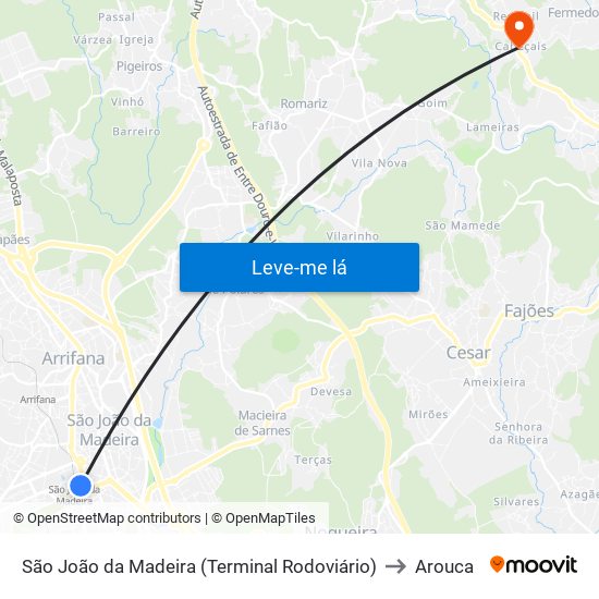 São João da Madeira (Terminal Rodoviário) to Arouca map