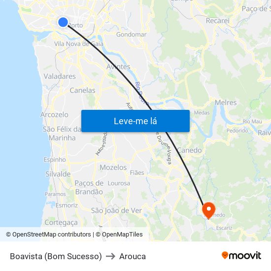 Boavista (Bom Sucesso) to Arouca map