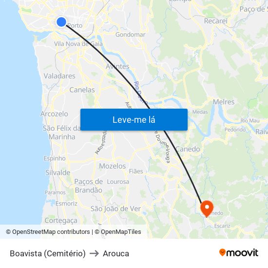 Boavista (Cemitério) to Arouca map