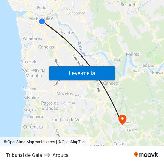 Tribunal de Gaia to Arouca map