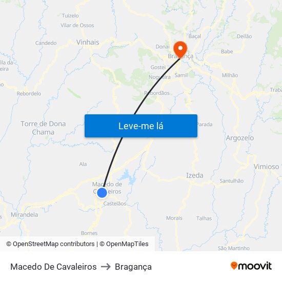 Macedo De Cavaleiros to Bragança map