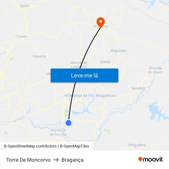 Torre De Moncorvo to Bragança map