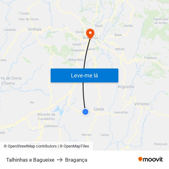 Talhinhas e Bagueixe to Bragança map