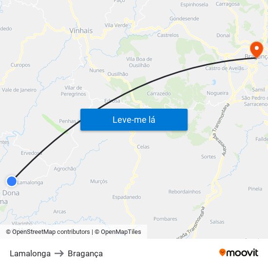 Lamalonga to Bragança map