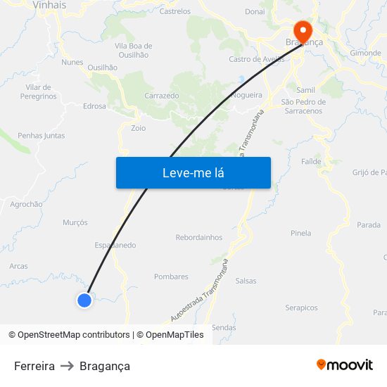 Ferreira to Bragança map
