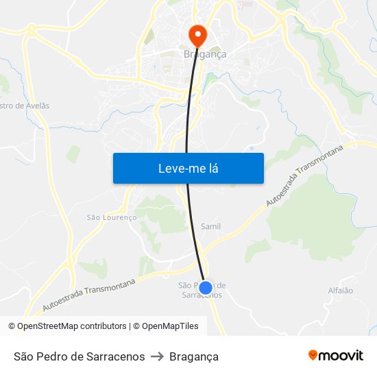 São Pedro de Sarracenos to Bragança map